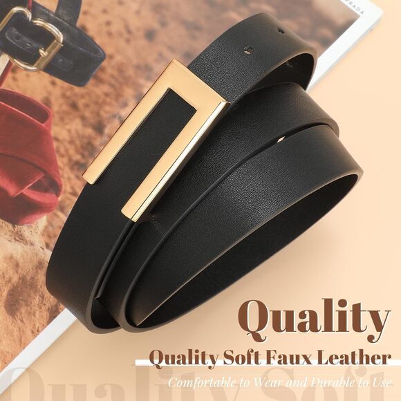 2 Pack Skinny Leather Belts For Women, Ladies Thin Waist Belt For 4285